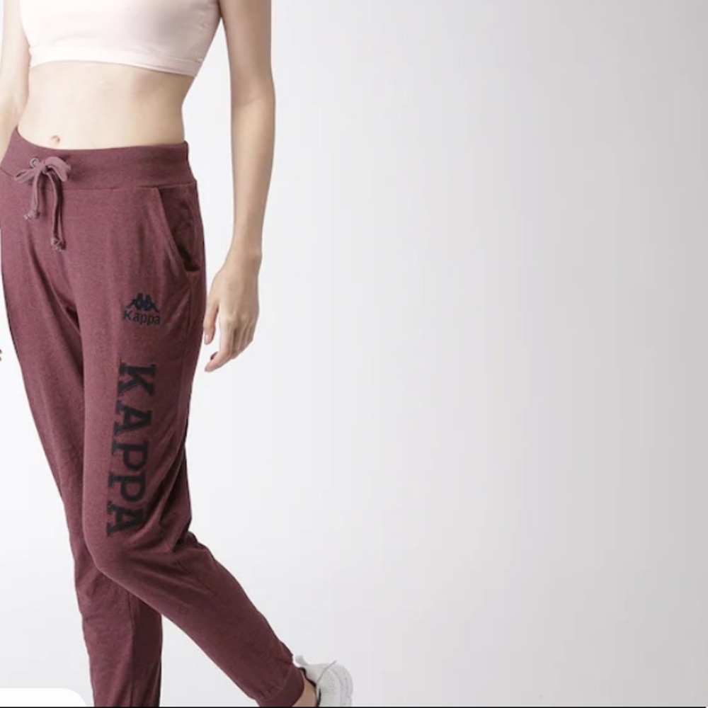 KAPPA Comfort Fit Maroon Printed Logo Joggers